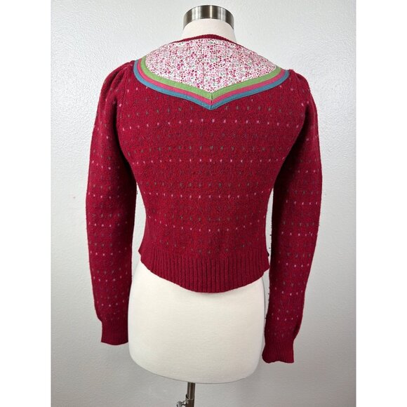 Moth Anthropologie Wool Blend Floral Yoke Cardigan Size Medium - Picture 4 of 16